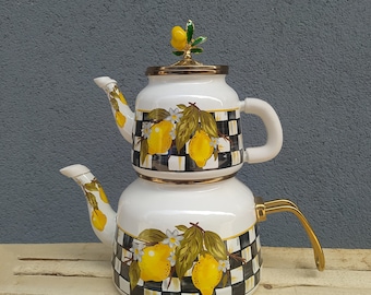 Enamel Teapot , Lemon design Teapot , Turkish Teapot , Tea Kettle for loose leaf tea, Samovar, Luxury Teapots