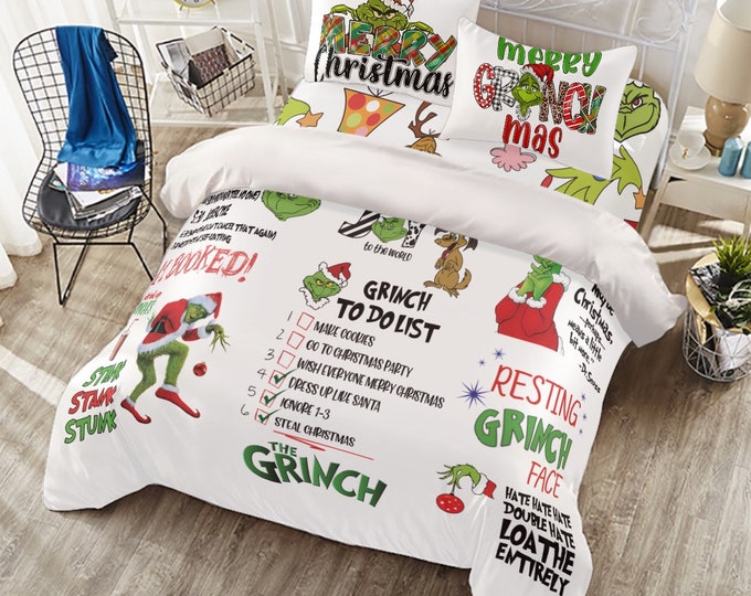 Six Faces of Grinch Christmas Seuss Quilt Grinch Wall Hanging