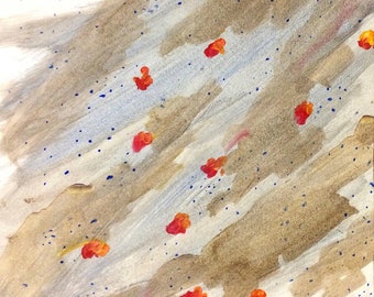 Fall Rain Walk acrylic on paper painting