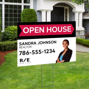 Real Estate Open House Yard Sign with FREE Shipping | Physical 24&quot;X18&quot; Coroplast 2 Sided with Yard Stakes - Custom with Your Info #07