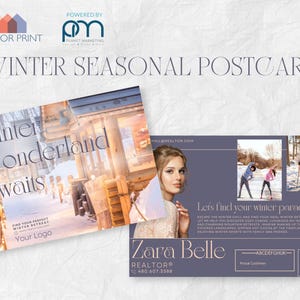 Le pays des merveilles hivernal vous attend - Modèle de carte postale saisonnière pour agents immobiliers | 7 x 5 po. | Double face | Élevez votre marketing en hiver