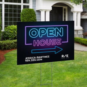 Real Estate Open House Yard Sign with FREE Shipping | Physical 24&quot;X18&quot; Coroplast 2 Sided with Yard Stakes - Custom with Your Info #22