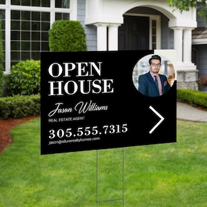 Real Estate Open House Yard Sign with FREE Shipping | Physical 24&quot;X18&quot; Coroplast 2 Sided with Yard Stakes - Custom with Your Info #02