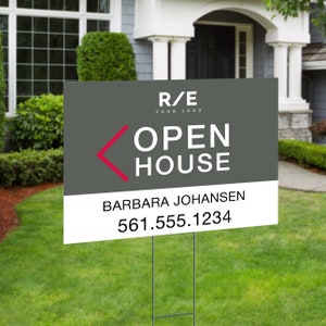 Real Estate Open House Yard Sign with FREE Shipping | Physical 24&quot;X18&quot; Coroplast 2 Sided with Yard Stakes - Custom with Your Info #18