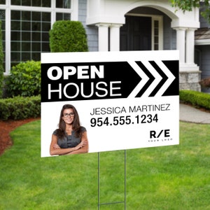 Real Estate Open House Yard Sign with FREE Shipping | Physical 24&quot;X18&quot; Coroplast 2 Sided with Yard Stakes - Custom with Your Info #13