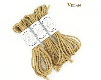 Jute rope set 3x 26ft, ∅0.17in /3x 8m dia. 4.4mm, VEGAN, ready-to-use natural jute rope for bondage, shibari and kinbaku