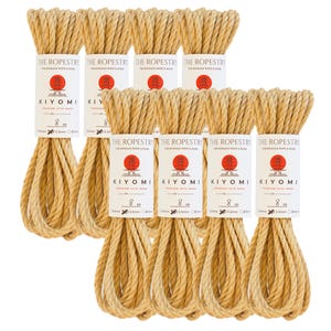 May include: Eight spools of natural jute rope, each 8 meters long, labeled "The Ropesty Kiyomi Premium Jute Rope".
