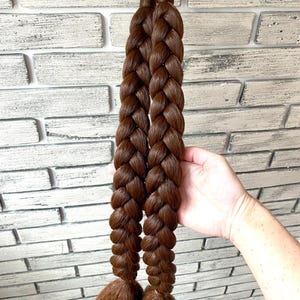 Braided Synthetic Hair Extensions – warm chestnut, Double Dutch Braids with Loop Rings