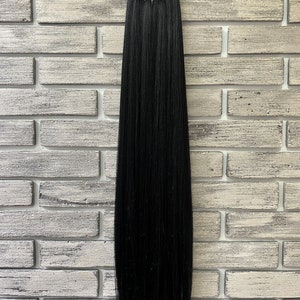 Black Ponytail Extensions, black Hair on Elastic Band, Synthetic Hair Extension on Hairband, Hair Wig, Kanekalon Hair.