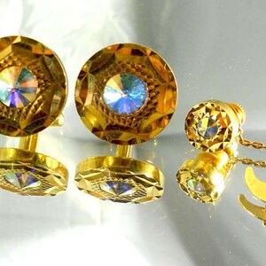 Vintage cufflinks with clip, cufflinks Ancient cufflinks the color of gold Cufflinks with iridescent stones cufflinks Men