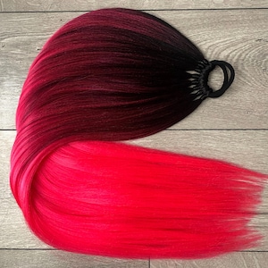 Ombre Ponytail Extension on elastic band, Festival Fake Ponytail Hair Extension. black-pink, bright pink.