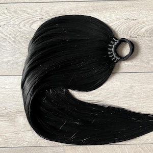 Black Ponytail Extensions, black Hair on Elastic Band, Synthetic Hair Extension on Hairband, Hair Wig, Kanekalon Hair.