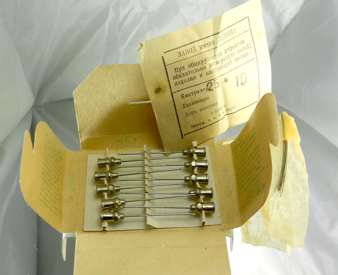 10 Vintage Unused Medical Syringe Needles, Stainless Steel Injection