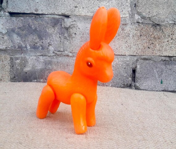 Vintage burro plastic toy, is animal Donkey, made in USSR Soviet vintage toys are gift children, kids, baby. Old plastic toy