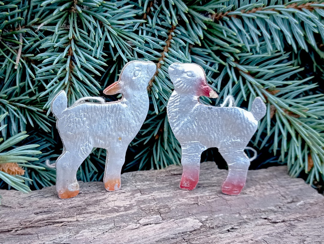 Two Baby Goat Vintage Soviet Christmas Decorations, Baby Goat Figurine