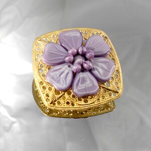 Vintage brooch of the 1960 The brooch An ancient gold brooch Square brooch Brooch with a purple flower Collection brooch