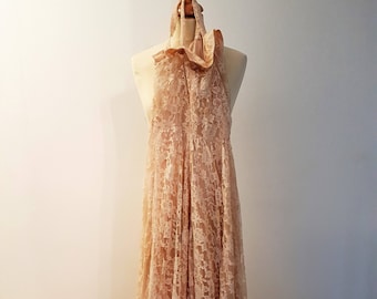 Vintage Pink/Peach Lace Dress Maxi