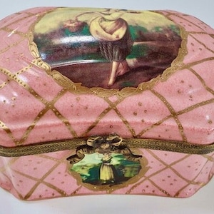 LARGE Enameled Porcelain Box, mid 20th Century Box, hand-painted, porcelain casket trinket box
