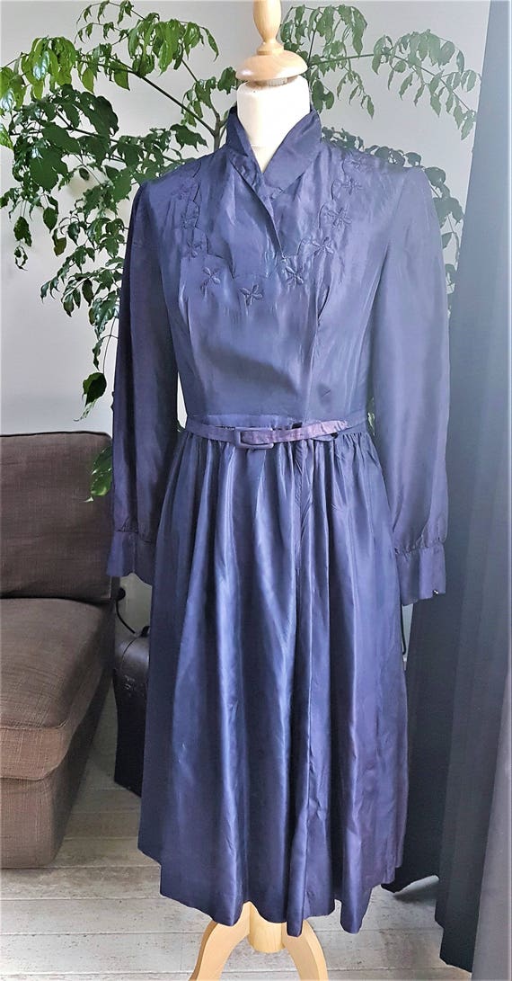 Vintage Cobalt Blue 30s/40s Taffeta Dress