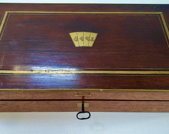 Antique  Counters, Brass Wooden Games Box counters Poker Chips Antique Wooden box, Bridge card game box.