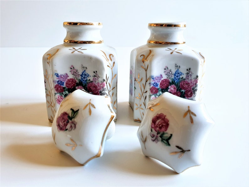 Pair Antique Tea Caddies Hand Painted Porcelain Tea Caddies, Circa 1850