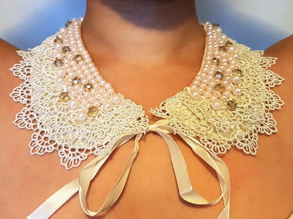 Set of FOUR Vintage Collars, Collar crocheted, Han