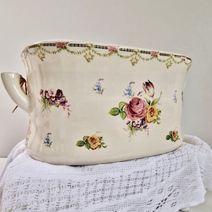 LARGE Antique English Flower Porcelain Foot Bath Basin