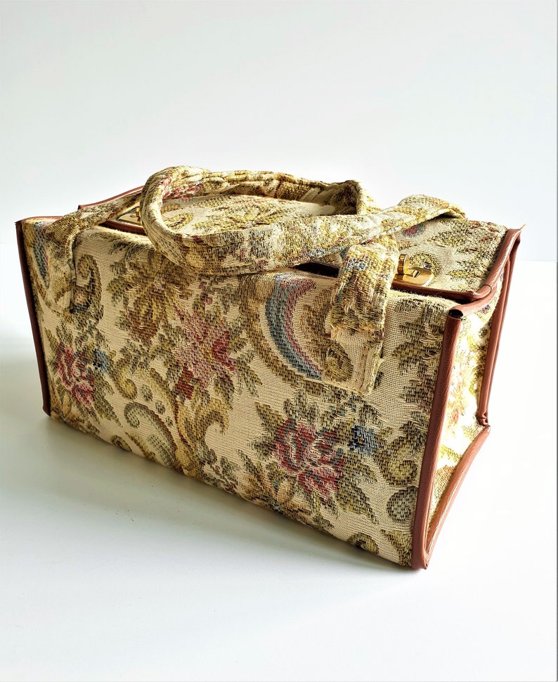 Vintage 1950s Floral Tapestry Bag Travel Makeup Toiletries Etsy