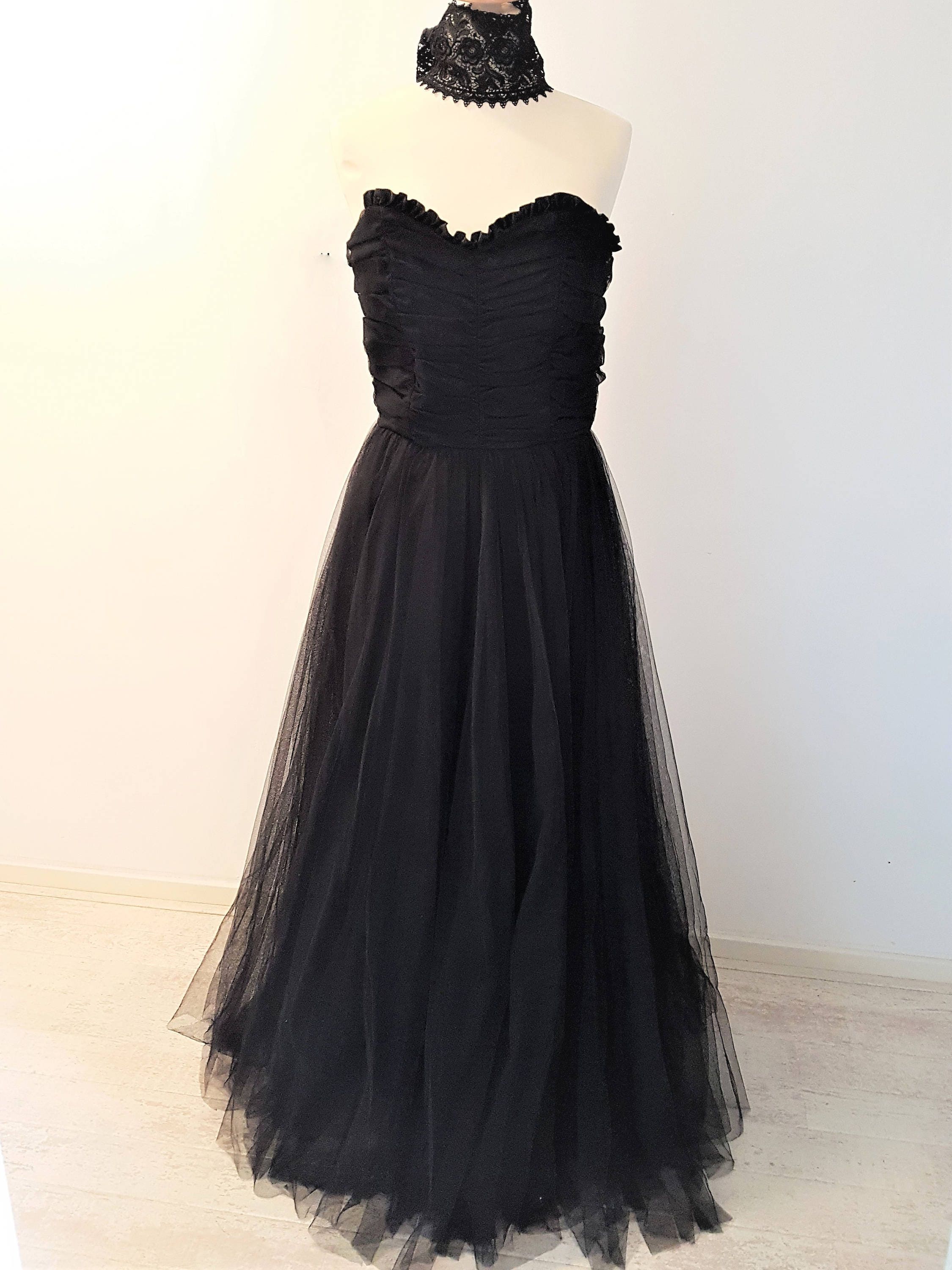 black tulle evening dress