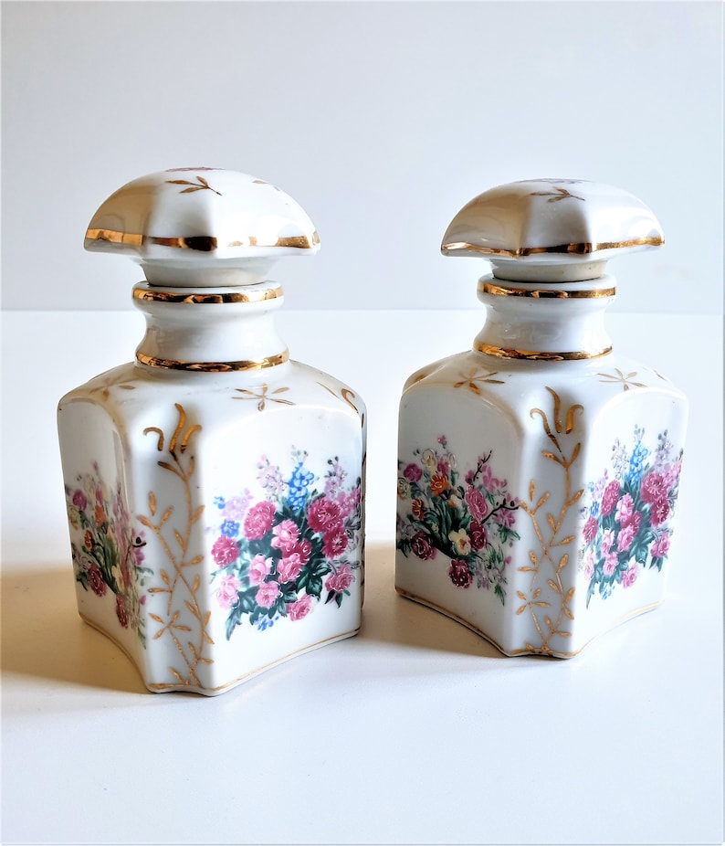 Pair Antique Tea Caddies Hand Painted Porcelain Tea Caddies, Circa 1850