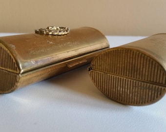Two Vintage Lipstick Holders, Early Century KIGU England, Barrel gift set Jewelry Box, Trinket Box, Lipstick Storage Capsule Tube Container