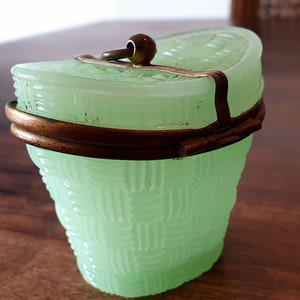 Brilliant Mint Green Opaline Glass casket with Bronze Mounts Antique French Green Opaline Glass Casket Box