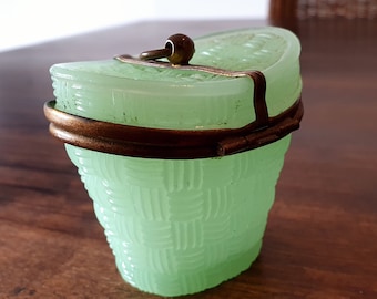 Brilliant Mint Green Opaline Glass casket with Bronze Mounts Antique French Green Opaline Glass Casket Box
