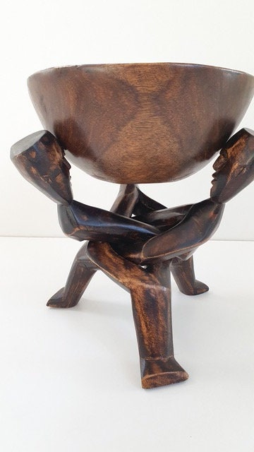 Three-Head Unity Wood Carving – Handcrafted Sese Wood Sculpture From Ghana, Black/Brown Finish