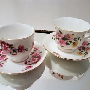 Lovely set Porcelain Tea Cups and Saucers, bone China, Mismatched Tea Cups, Vintage Teacups