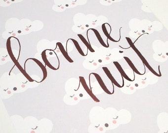 Bonne Nuit Set, Bonne Nuit Poster, Bonne Nuit Print, Bedroom Decor ...