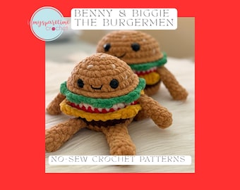 Biggie and Benny the Burgermen Bundle, Crochet Hamburger Pattern, Amigurumi PDF Patterns
