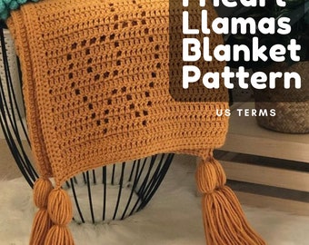 I Heart Llamas Blanket Pattern US Terms, Filet Crochet Pattern, PDF download
