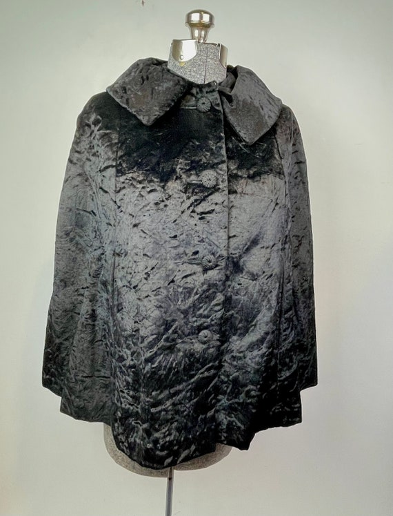 Niccolini Crushed Velvet Cape Vintage 60s Black M… - image 1