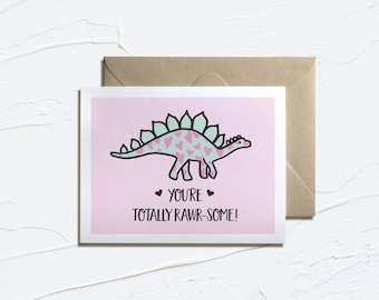 Printable Valentine Card- You're Totally Rawr-Some! Funny Valentines, Dinosaur Cards, Instant Download, Love Puns, E-Card