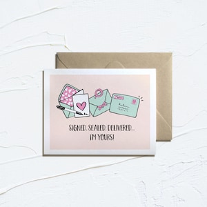 Afdrukbare Valentijnskaart - Ondertekend, verzegeld, afgeleverd... Ik ben van jou! Grappige Valentijnsdag, briefpapierkaarten, Instant Download, Love Puns, E-Card