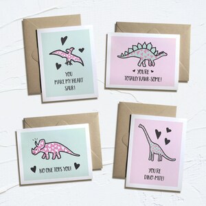 Dinosaur Valentine Card Pack! Printable Valentines Cards, Funny Valentines, Dino Cards, Instant Download, Puns, Card Pack, Set of 4, E-cards