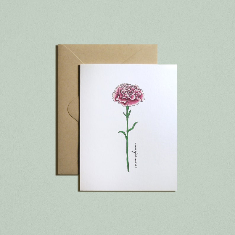 Printable Birth Month Flower Card: January-Carnation, Birthday, Stationery, Mother's Day, Watercolor, Instant Download image 1