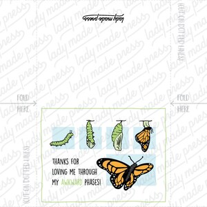 Butterfly, Awkward Phases Printable Card, Instant Download, Butterfly, Awkward, Love, Bug Cards, E-Card, Puns, Funny image 2