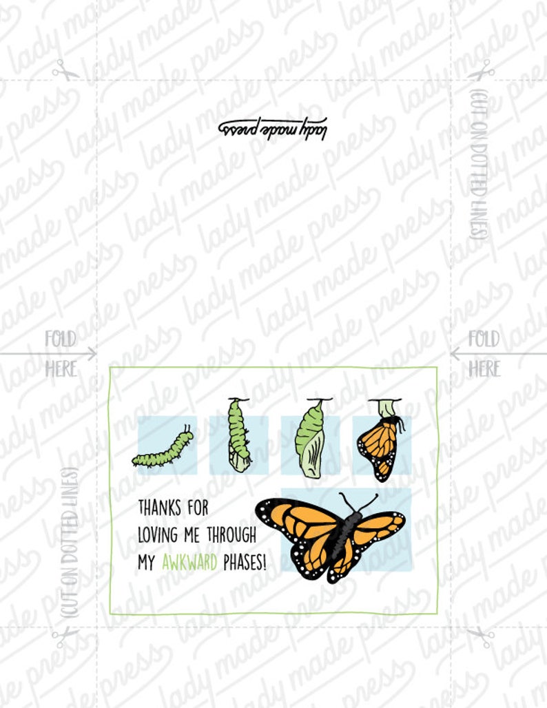 Butterfly, Awkward Phases Printable Card, Instant Download, Butterfly, Awkward, Love, Bug Cards, E-Card, Puns, Funny image 2