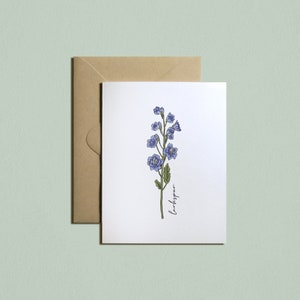 Afdrukbare geboortemaand bloemenkaart: JULI-Larkspur, verjaardag, briefpapier, Moederdag, aquarel, Instant Download