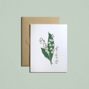 Afdrukbare geboortemaand bloemenkaart: MEI-Lelietje-van-dalen, verjaardag, briefpapier, Moederdag, aquarel, Instant Download
