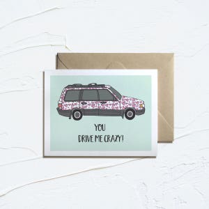 Druckbare Valentinskarte - You Drive Me Crazy! Lustige Valentinstagskarte, Road Trip Karte, Sofort Download, Liebe Wortspiele, E-Card