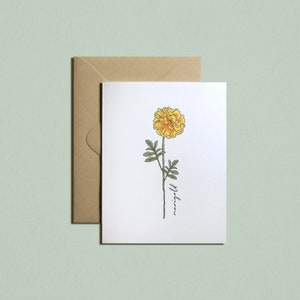 Cartão de flores para impressão do mês de nascimento: OUTUBRO-calêndula, aniversário, papelaria, dia das mães, aquarela, download instantâneo