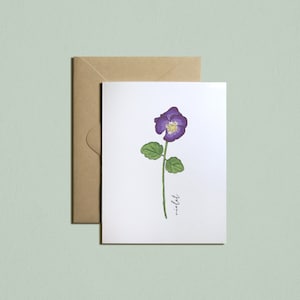 Cartão de flores para impressão do mês de nascimento: fevereiro-violeta, aniversário, papelaria, dia das mães, aquarela, download instantâneo